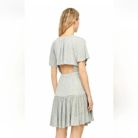 Rebecca Taylor Open Back Ruffle Grey Melange Jersey Short Flax Dress Size XS - Picture 16 of 16